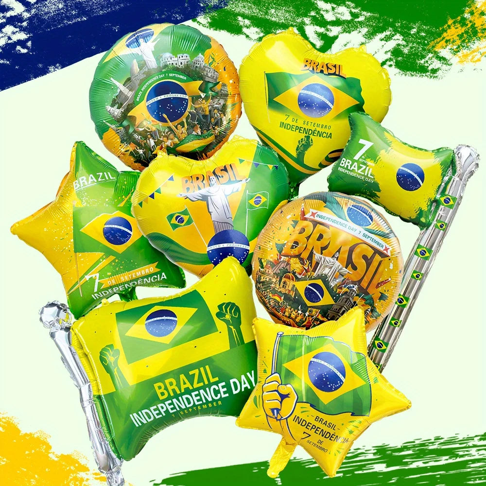 8pcs Yellow and Green Aluminum Foil Balloons Brazil Themed Party Decorations World Cup