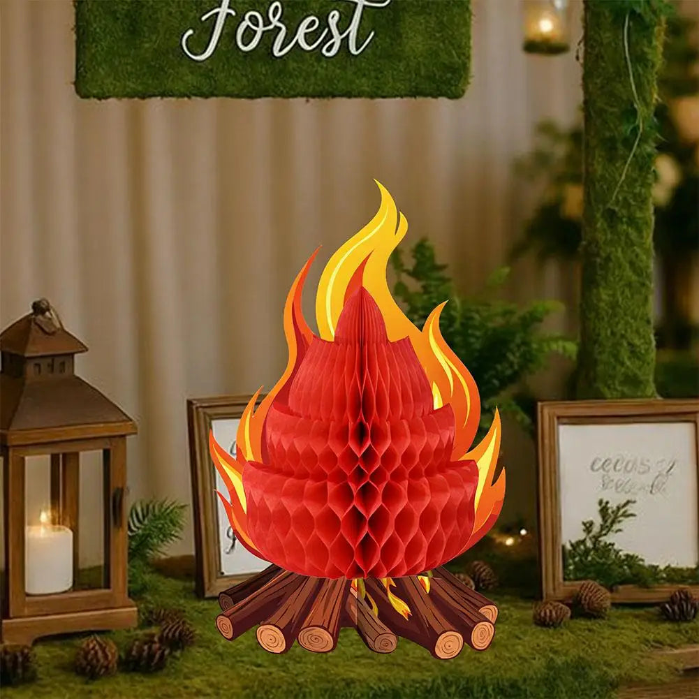 1/2/3Pcs 3D Honeycomb Campfire Paper Decoration, Foldable Fake Fire Ornament