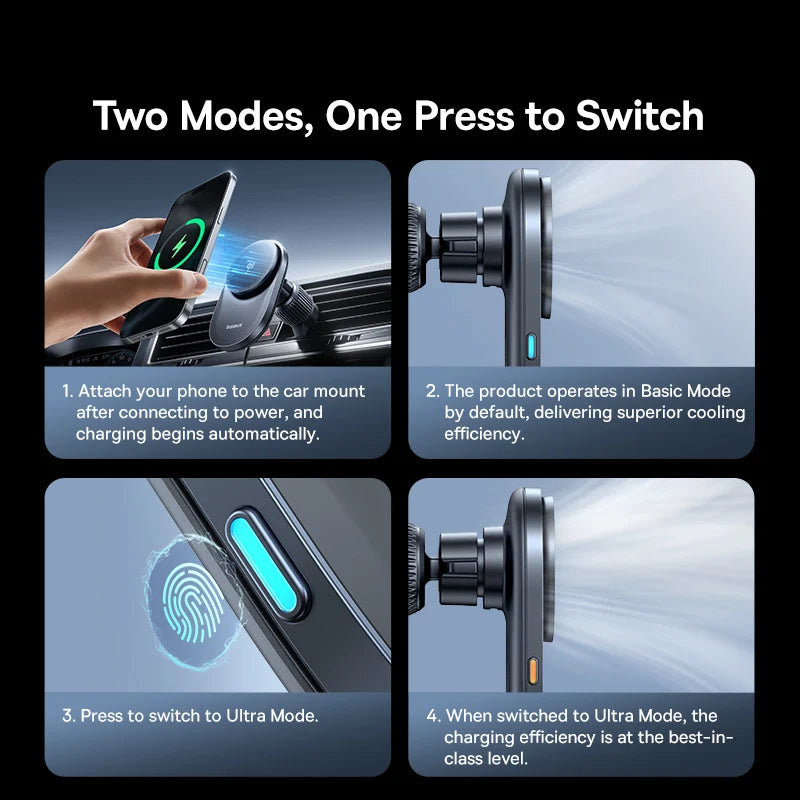 Baseus Qi2.2 Cooling Magnetic Car Phone Holder 25W Wireless Charger Fast - iPhone Samsung Dashboard Center Console