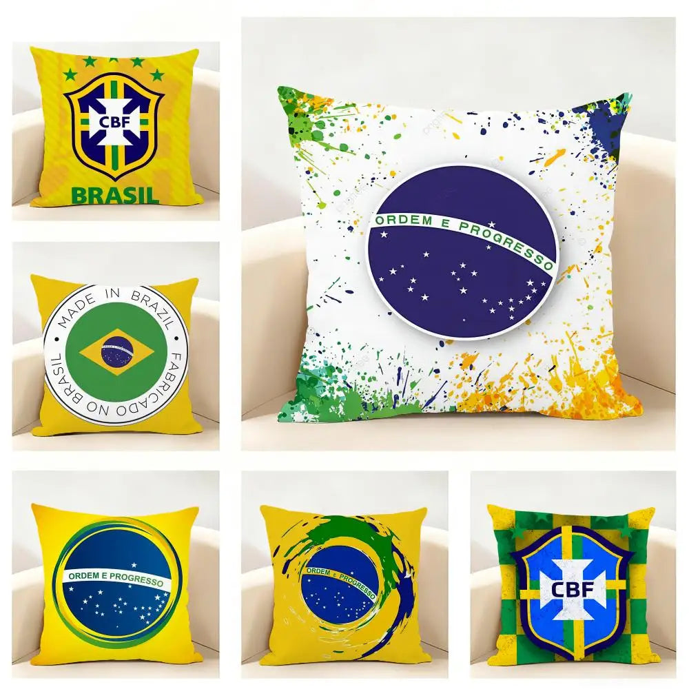 Brazil Flag Cushion Cover Linen Minimalist Soft  for Sofa Bed Home Room Decor