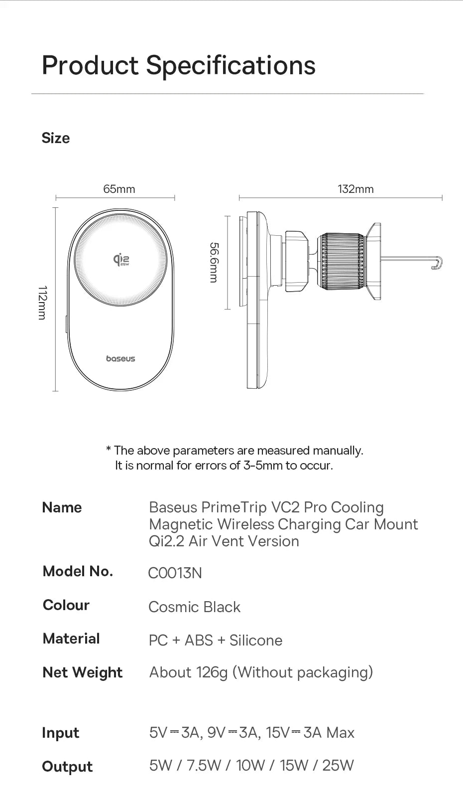 Baseus Qi2.2 Cooling Magnetic Car Phone Holder 25W Wireless Charger Fast - iPhone Samsung Dashboard Center Console