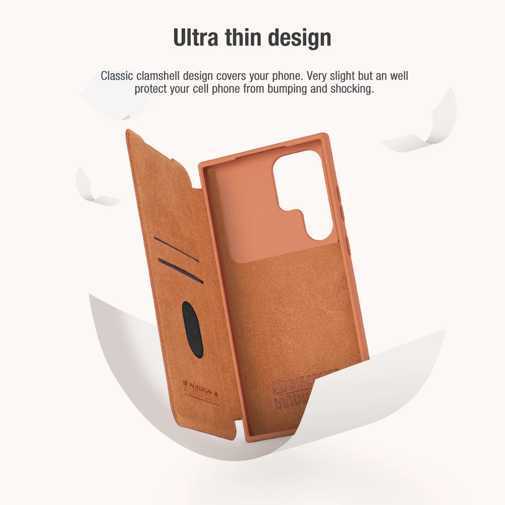 Nillkin for Samsung Galaxy S23 Ultra S23+ Qin Series Pro Flip Leather Case Business Lens Sliding Cover with Card Slot Back Cover