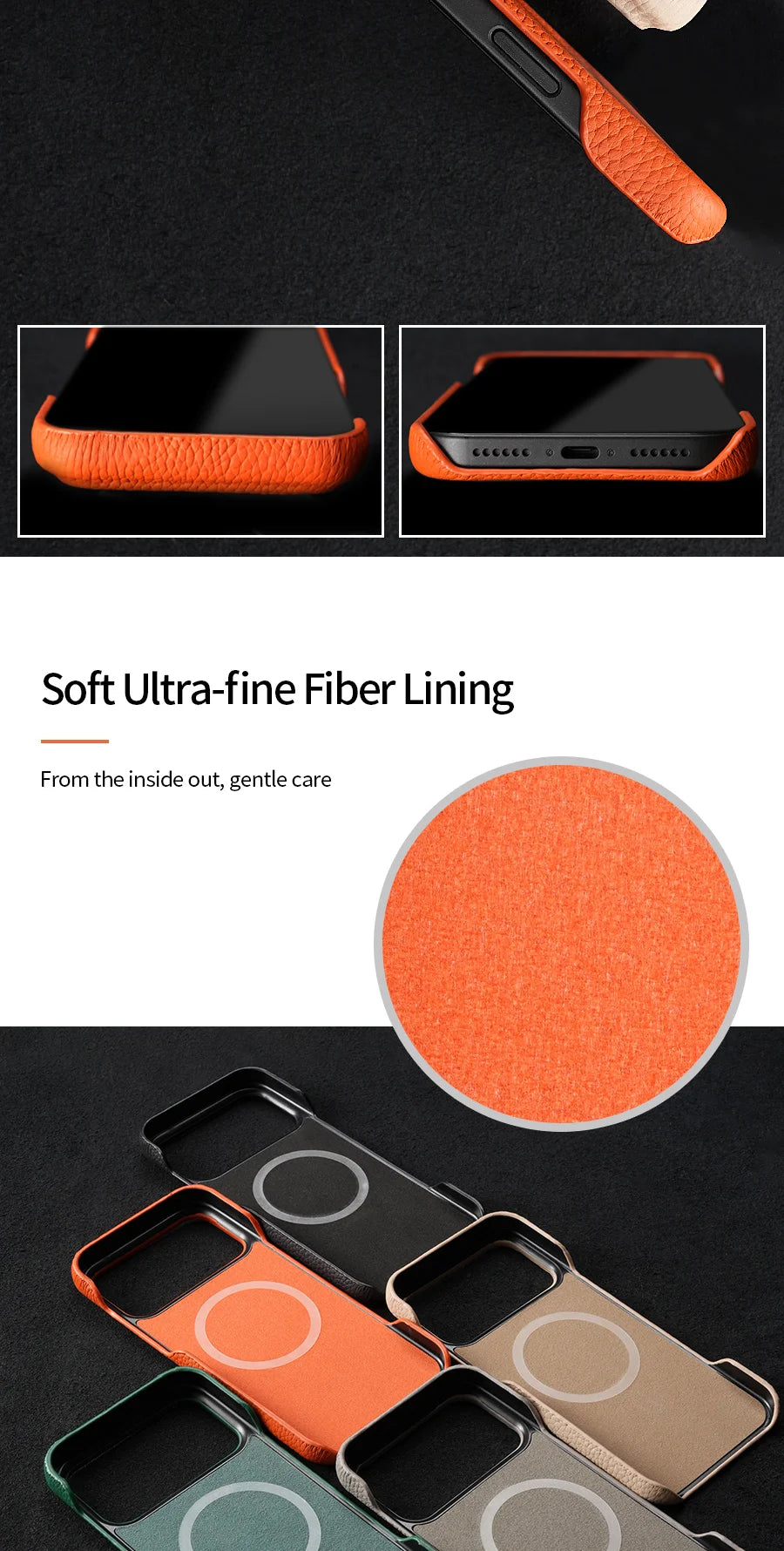 Phone Case for iPhone 17 Air 15 16 Pro Max 17Pro Lychee Natural Cowhide Leather Magnetic Magsafe Protector Luxury Phone Back Cover