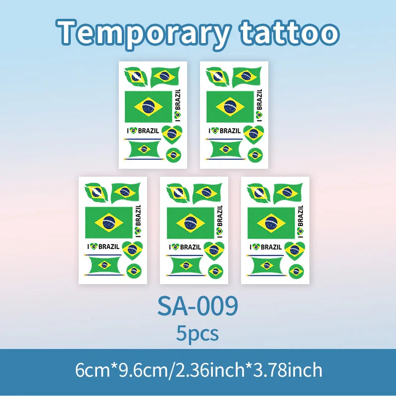 Brazil Flag Temporary Tattoo Sticker, Long-lasting and Waterproof, Festival, Football, Soccer Fan Face Stickers, Arm, Face