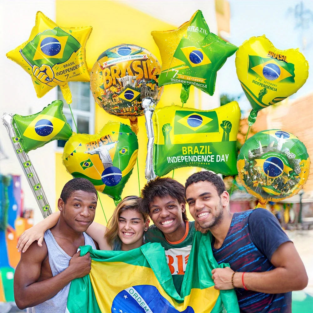 8pcs Yellow and Green Aluminum Foil Balloons Brazil Themed Party Decorations World Cup