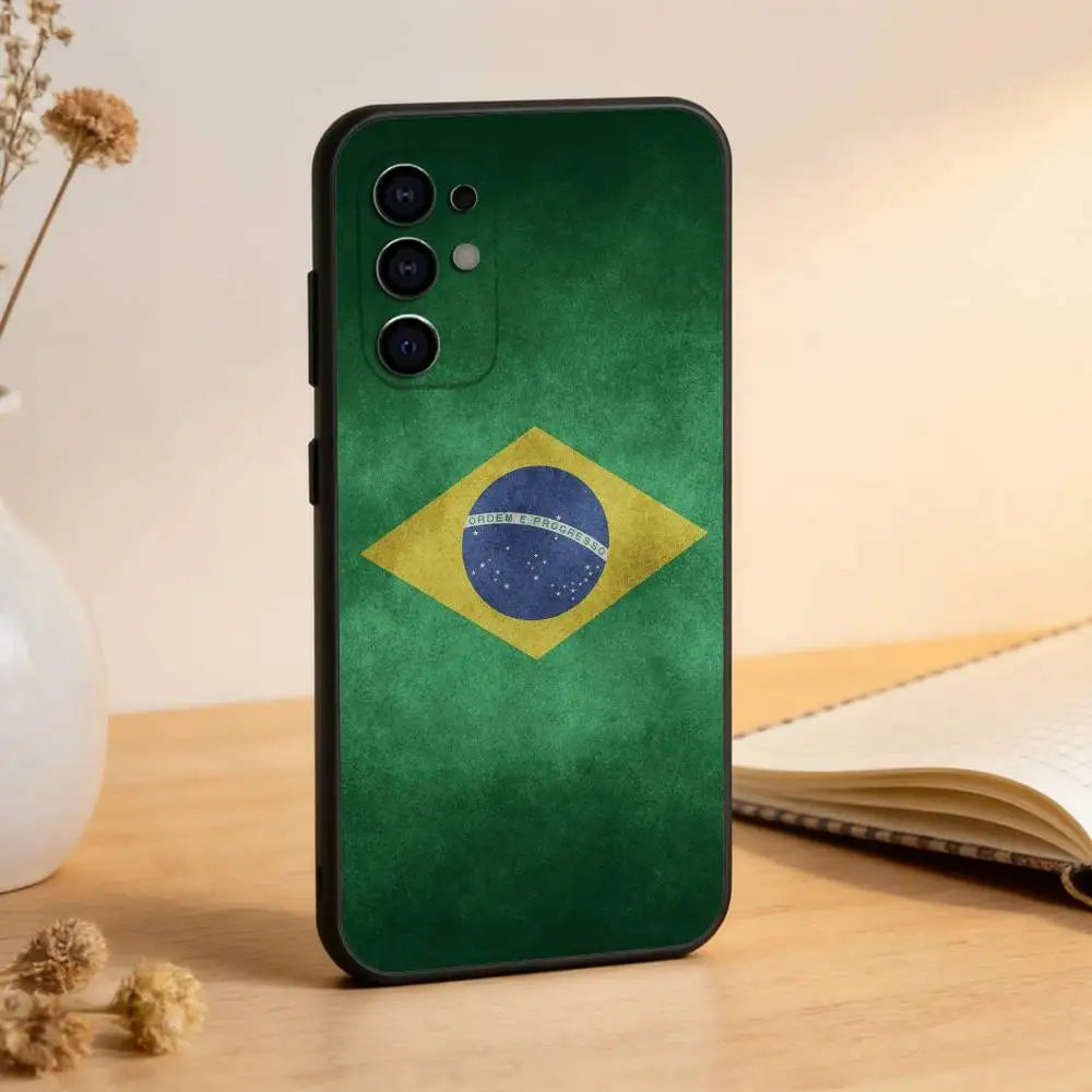 Brazil Brazilian Flag Phone Case For Samsung S25,S24,S21,S22,S23,S30,Ultra,S20,Plus,Fe,Lite,Note,10,Black Cover