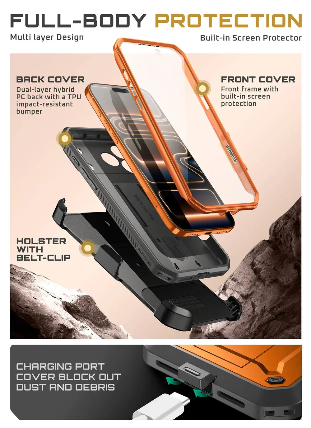 SUPCASE For iPhone 17 Pro Case 6.3" (2025) UB Pro Full-Body Heavy Duty Rugged Phone Case with Built-in Screen Protector