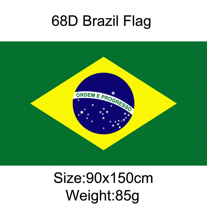 Brazil Flag 90x150cm Polyester UV-Resistant Green-Yellow Design for Copa America And Tourist Souvenirs