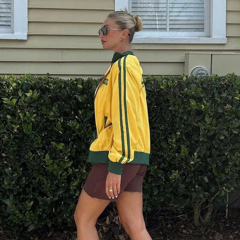 Brasil Flag Jacket Y2k Retro Fashion Zipper Sweater
