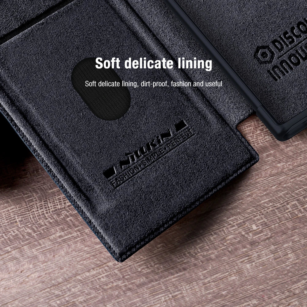 Nillkin for Samsung Galaxy S23 Ultra S23+ Qin Series Pro Flip Leather Case Business Lens Sliding Cover with Card Slot Back Cover