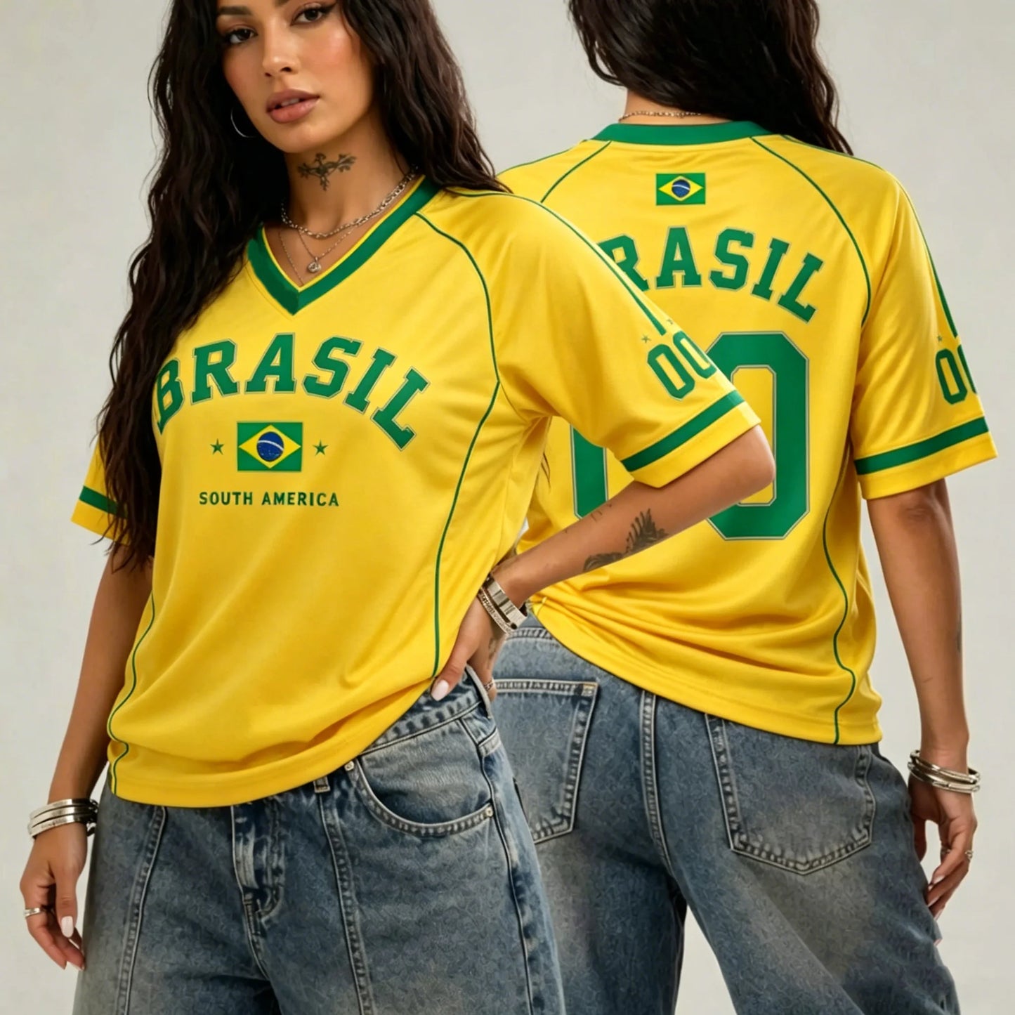 Women's Brazil Print V-Neck Short Sleeve