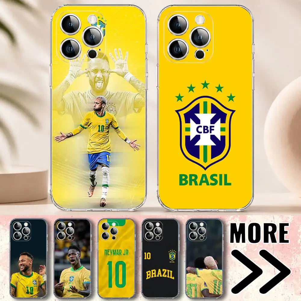 Brasil Brazil Futebol Team Phone Case for iPhone 17 16 Pro Plus Air 16E 15 14 13 12 11 Max Mini Transparent Cover