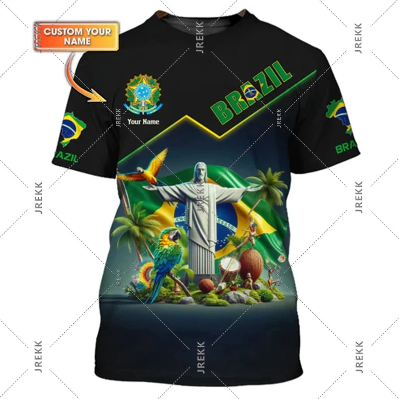 Statue Of Christ The Savior 3D Print T-shirt Men Women Brazil Football Jersey T Shirts Summer Sport Casual Trendy Novel Tee Top