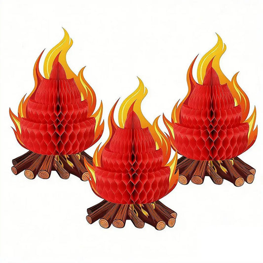 1/2/3Pcs 3D Honeycomb Campfire Paper Decoration, Foldable Fake Fire Ornament