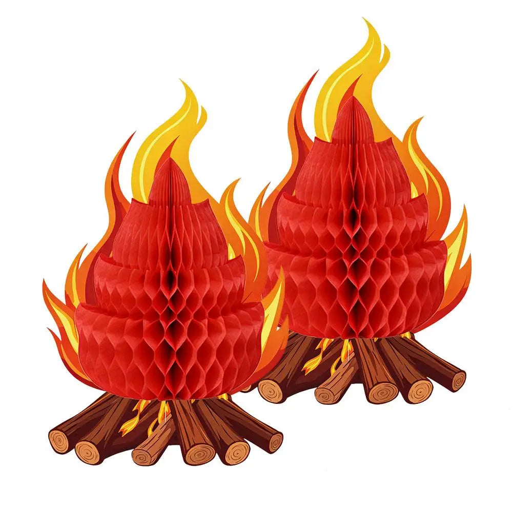 1/2/3Pcs 3D Honeycomb Campfire Paper Decoration, Foldable Fake Fire Ornament
