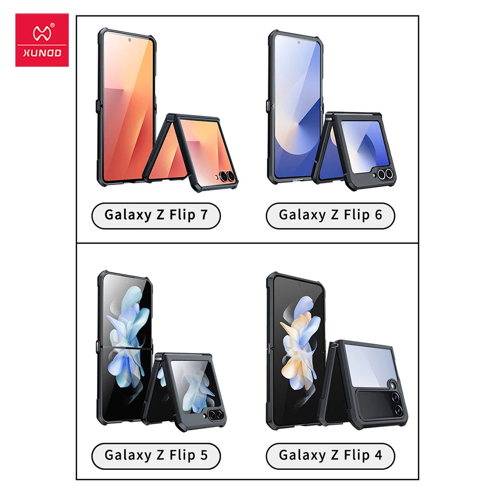 Xundd For Samsung Galaxy Z Flip 7 Flip7 SE Flip 6 5 4 Case Airbag Shockproof Shell Acrylic+TPU+Glass Back Cover