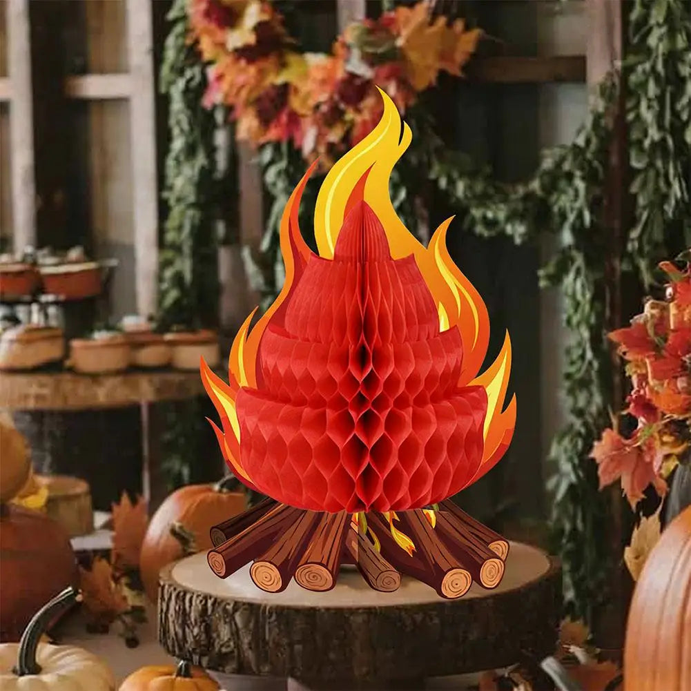 1/2/3Pcs 3D Honeycomb Campfire Paper Decoration, Foldable Fake Fire Ornament