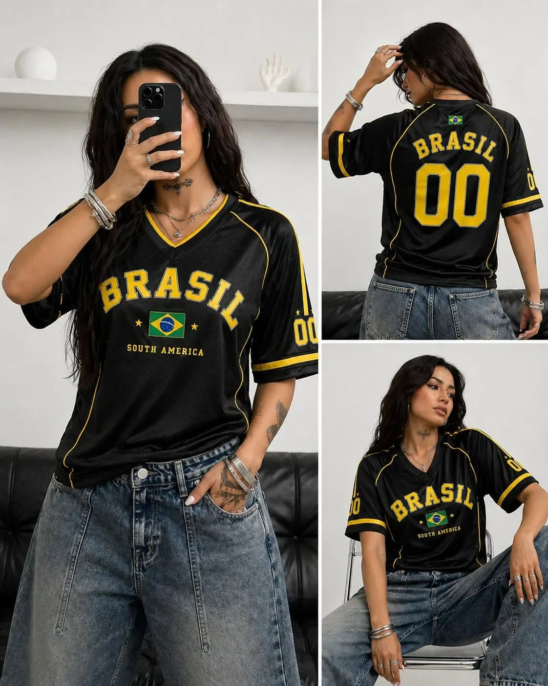 Women's Brazil Print V-Neck Short Sleeve