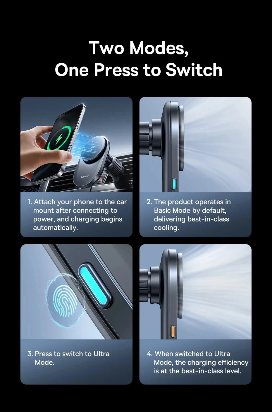 Baseus Qi2.2 Cooling Magnetic Car Phone Holder 25W Wireless Charger Fast - iPhone Samsung Dashboard Center Console