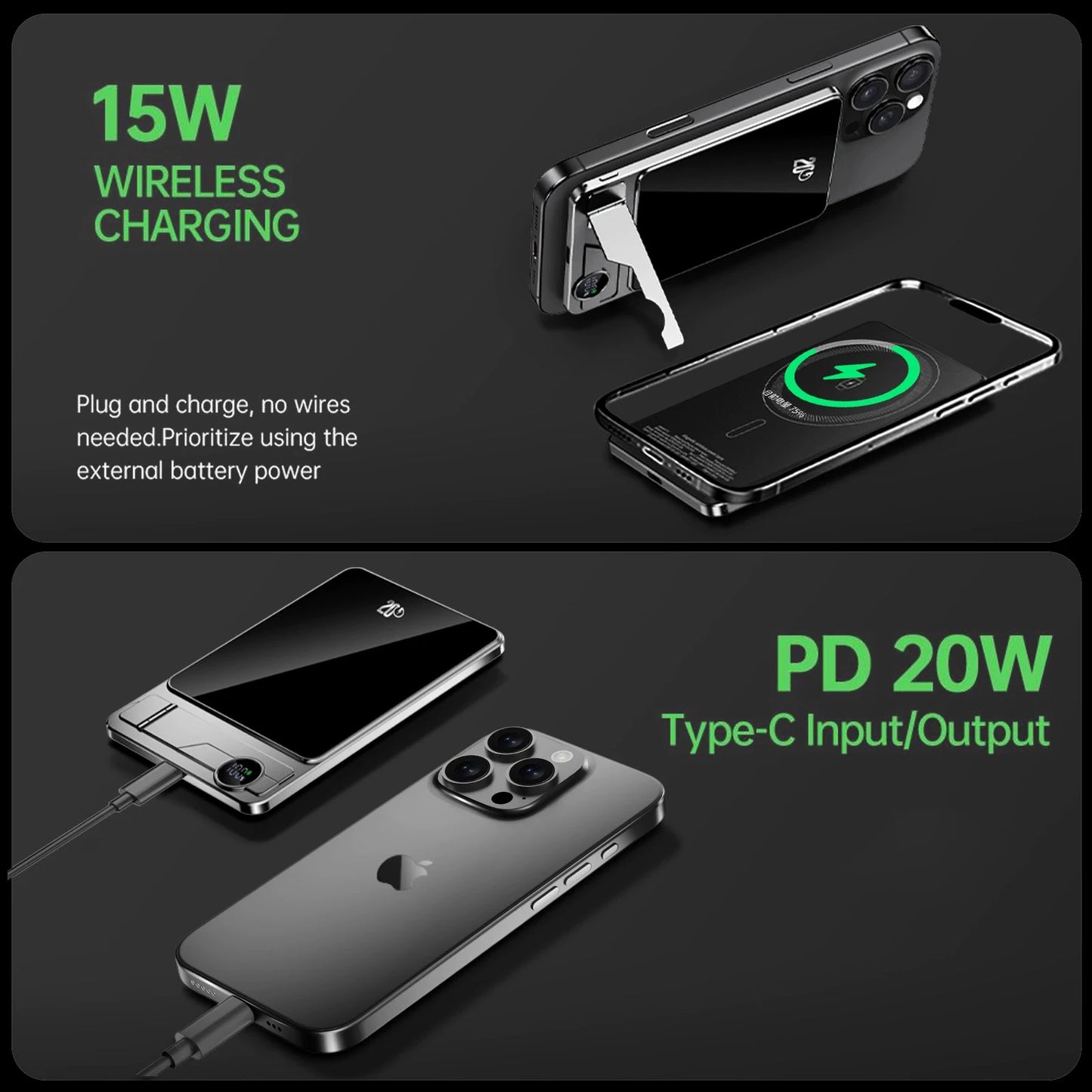 10000mAh Ultra Slim Power Bank for MagSafe,Magnetic Wireless 20W Fast Charging Portable Battery