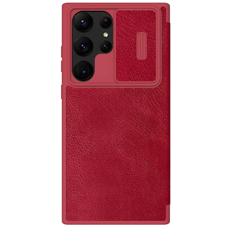 Nillkin for Samsung Galaxy S23 Ultra S23+ Qin Series Pro Flip Leather Case Business Lens Sliding Cover with Card Slot Back Cover
