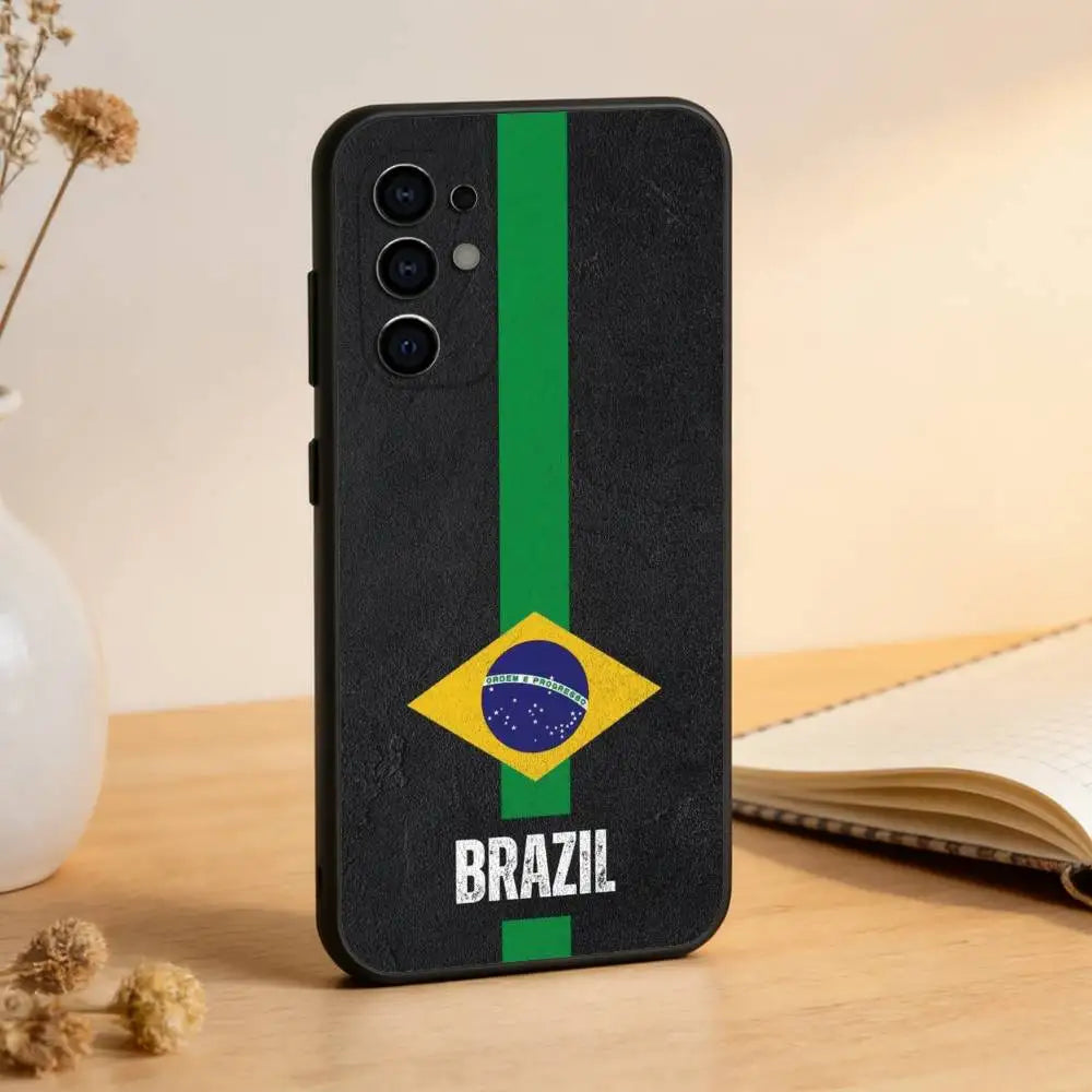 Brazil Brazilian Flag Phone Case For Samsung S25,S24,S21,S22,S23,S30,Ultra,S20,Plus,Fe,Lite,Note,10,Black Cover