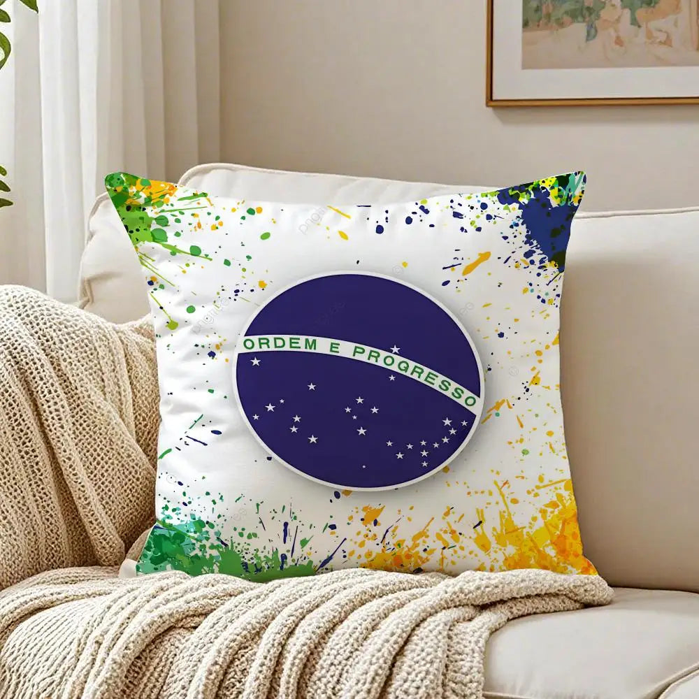Brazil Flag Cushion Cover Linen Minimalist Soft  for Sofa Bed Home Room Decor