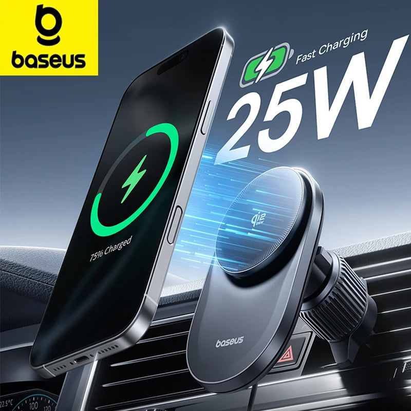 Baseus Qi2.2 Cooling Magnetic Car Phone Holder 25W Wireless Charger Fast - iPhone Samsung Dashboard Center Console