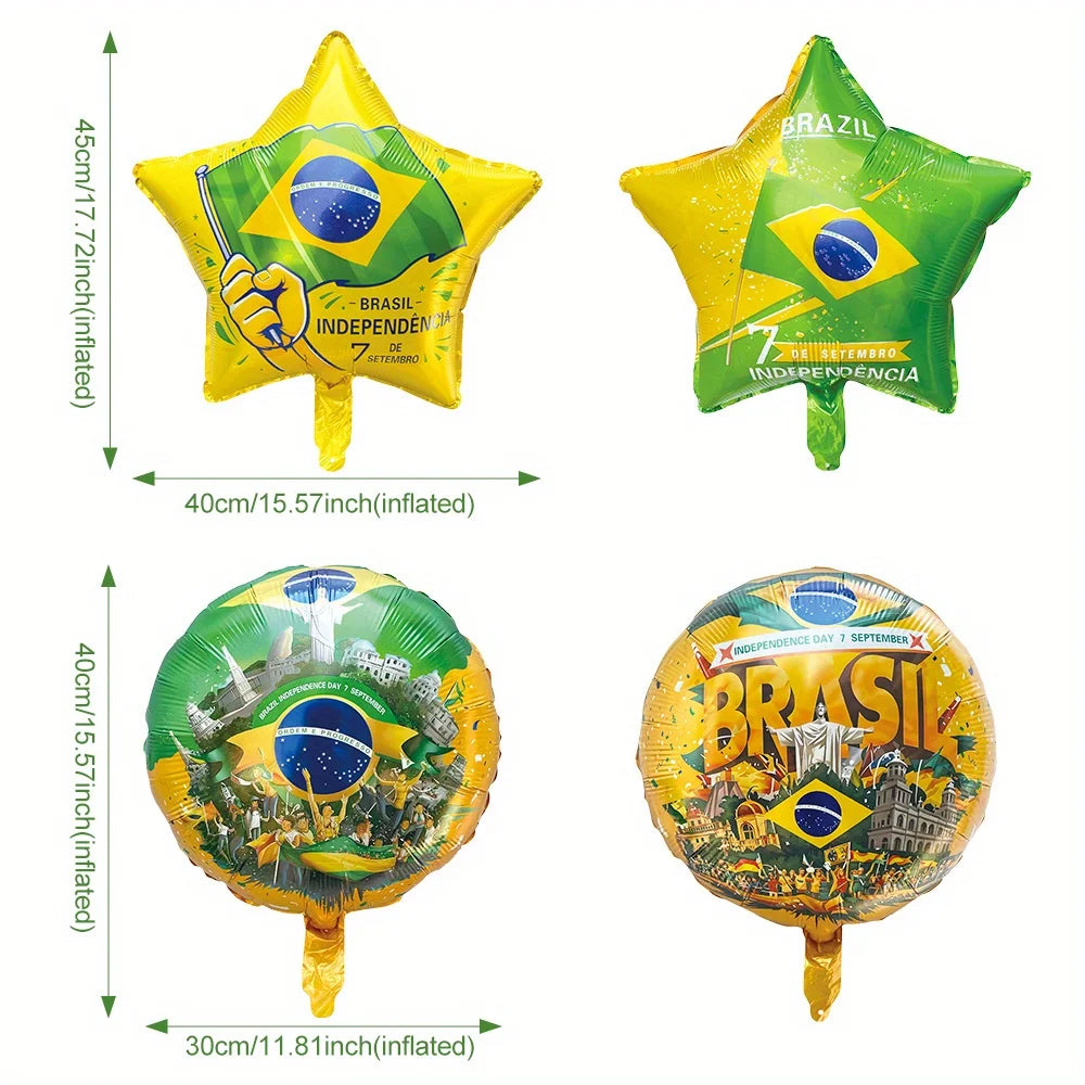 8pcs Yellow and Green Aluminum Foil Balloons Brazil Themed Party Decorations World Cup
