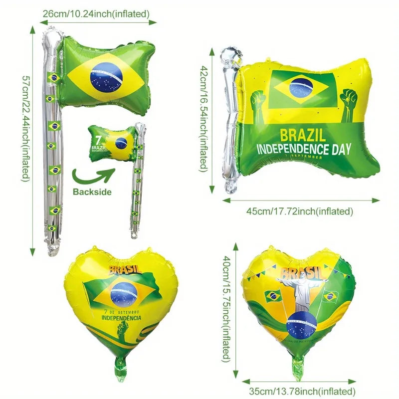 8pcs Yellow and Green Aluminum Foil Balloons Brazil Themed Party Decorations World Cup