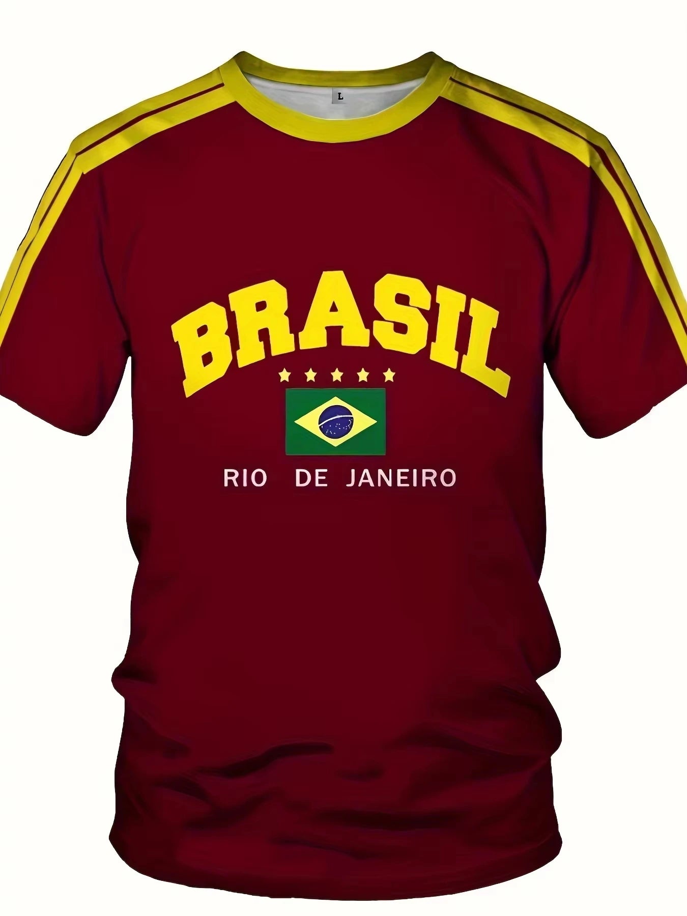 Brasil Flag Printed Men'S T-Shirt Round Neck Short Sleeved Retro Casual Short Sleeved Oversized Loose Knit Style Tops