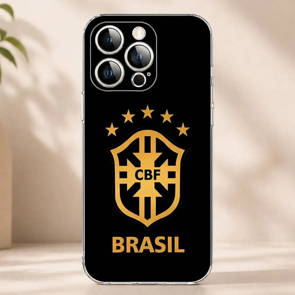 Brasil Brazil Futebol Team Phone Case for iPhone 17 16 Pro Plus Air 16E 15 14 13 12 11 Max Mini Transparent Cover