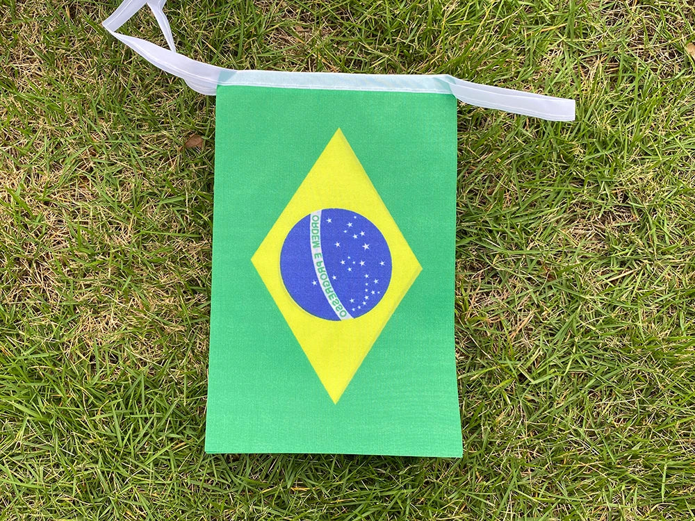Aerlxemrbrae  20pcs/lot Brazil   bunting flags 14x21cm   BR Brazil   String Banner Buntings Festival Party