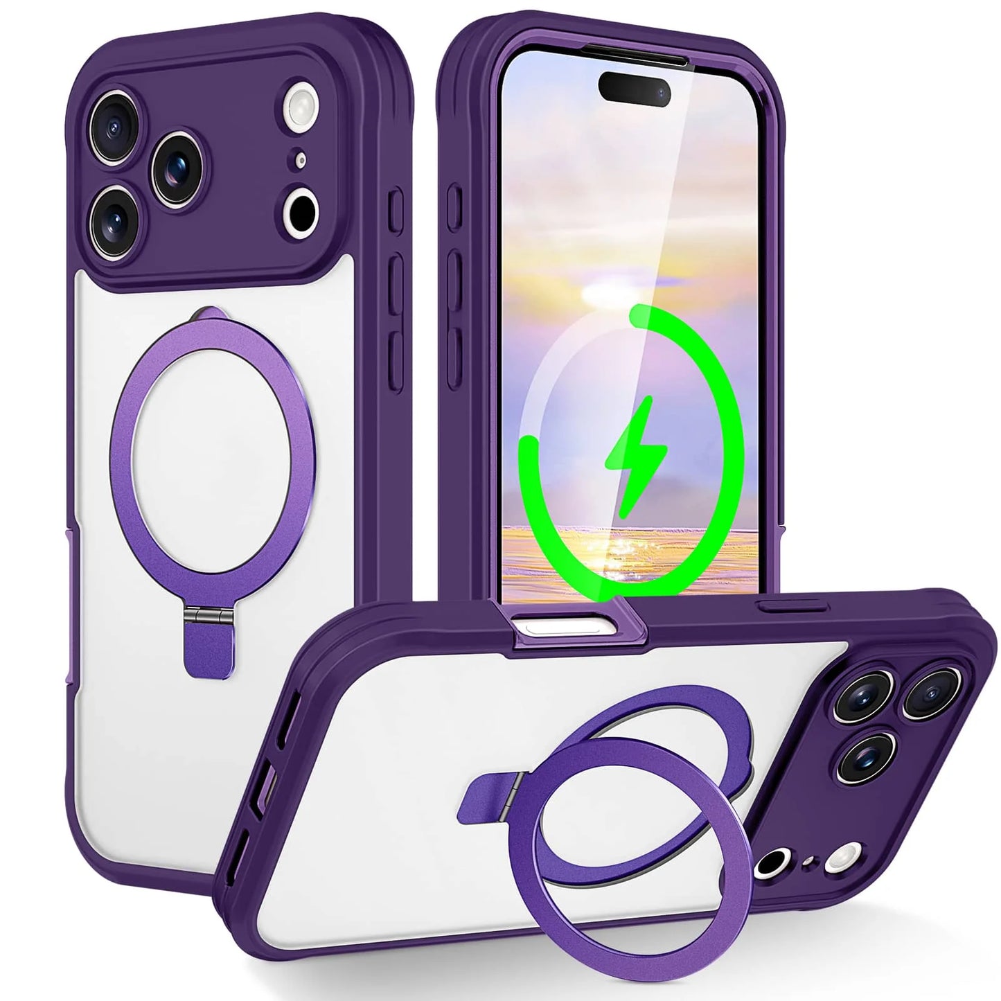 Phone case for iPhone 17 Pro Max Air Full Body Shockproof Case with Invisible Stand [Compatible with Magnetic] Built-in Screen Protector
