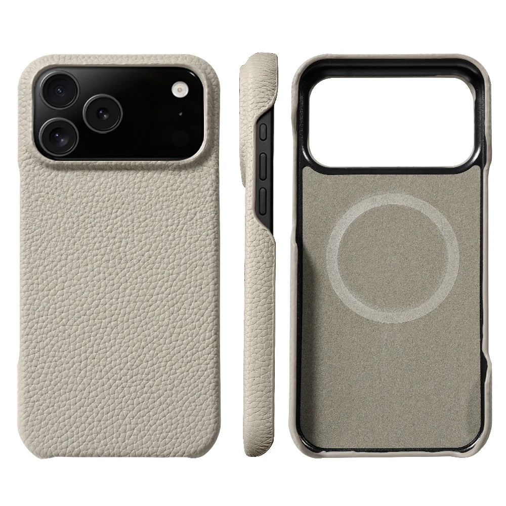 Phone Case for iPhone 17 Air 15 16 Pro Max 17Pro Lychee Natural Cowhide Leather Magnetic Magsafe Protector Luxury Phone Back Cover