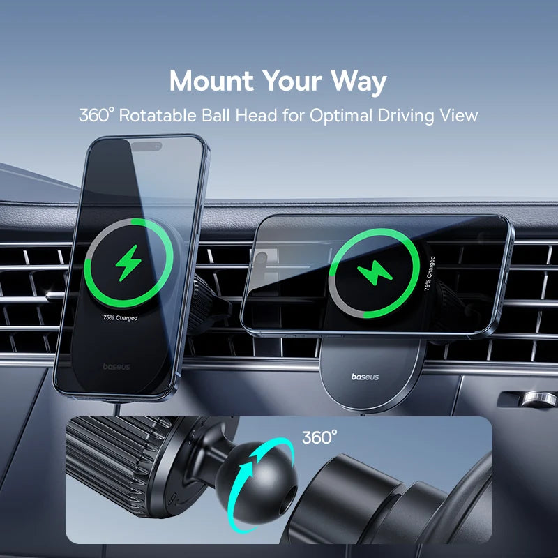 Baseus Qi2.2 Cooling Magnetic Car Phone Holder 25W Wireless Charger Fast - iPhone Samsung Dashboard Center Console