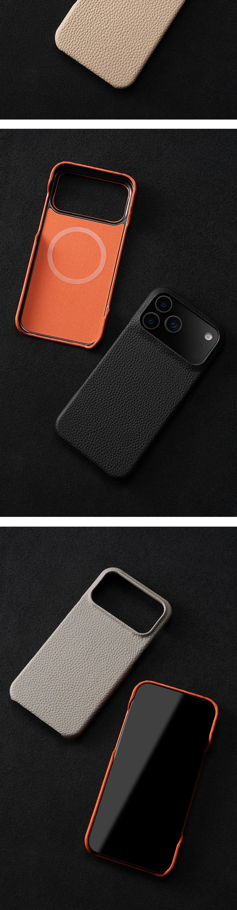 Phone Case for iPhone 17 Air 15 16 Pro Max 17Pro Lychee Natural Cowhide Leather Magnetic Magsafe Protector Luxury Phone Back Cover