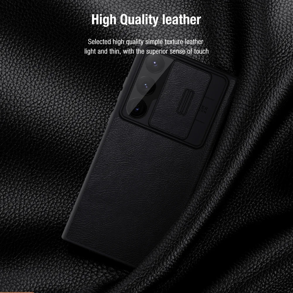 Nillkin for Samsung Galaxy S23 Ultra S23+ Qin Series Pro Flip Leather Case Business Lens Sliding Cover with Card Slot Back Cover