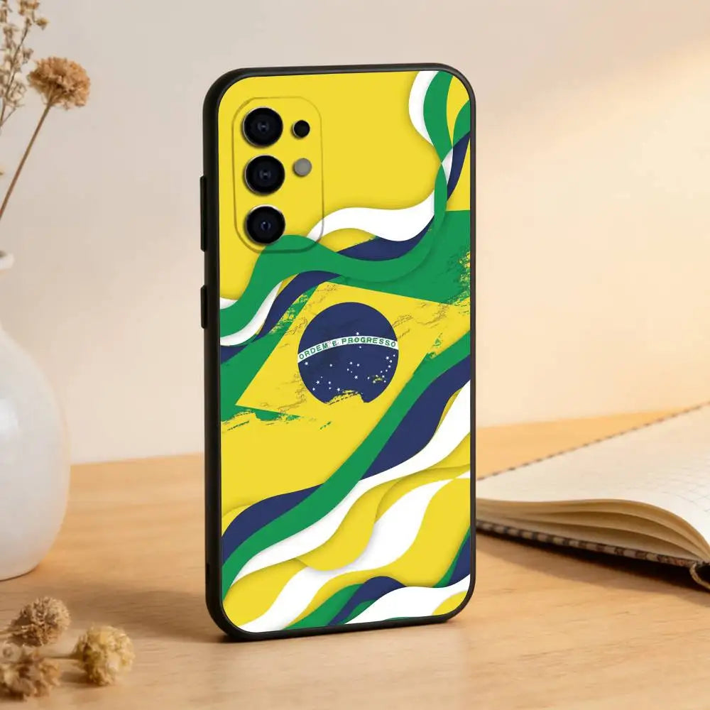 Brazil Brazilian Flag Phone Case For Samsung S25,S24,S21,S22,S23,S30,Ultra,S20,Plus,Fe,Lite,Note,10,Black Cover