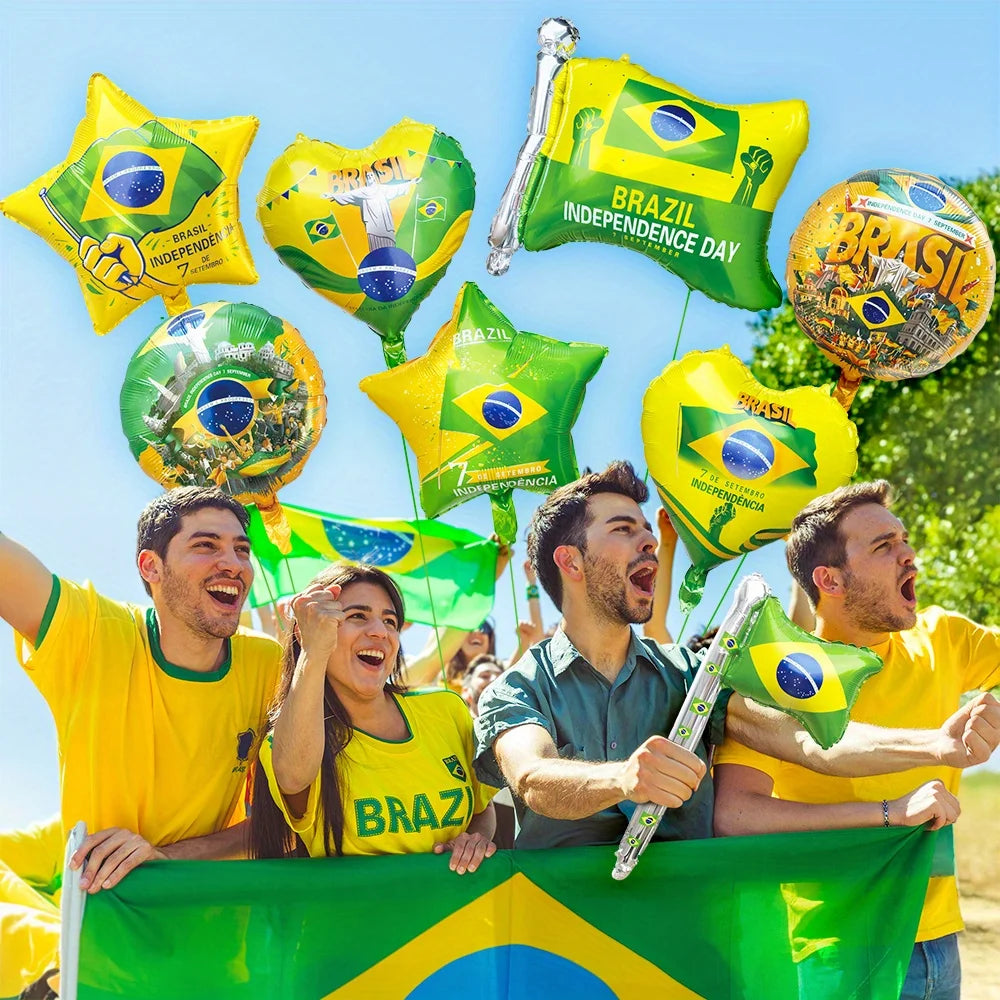 8pcs Yellow and Green Aluminum Foil Balloons Brazil Themed Party Decorations World Cup