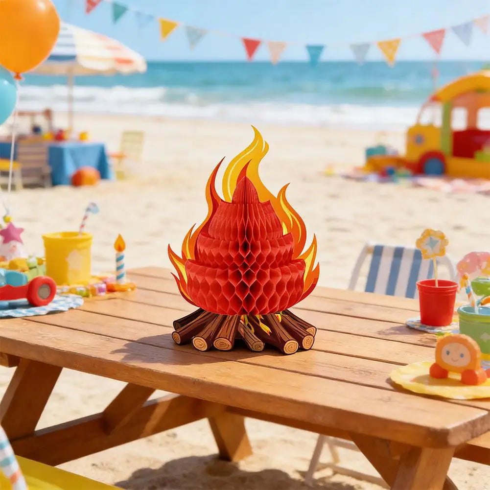 1/2/3Pcs 3D Honeycomb Campfire Paper Decoration, Foldable Fake Fire Ornament