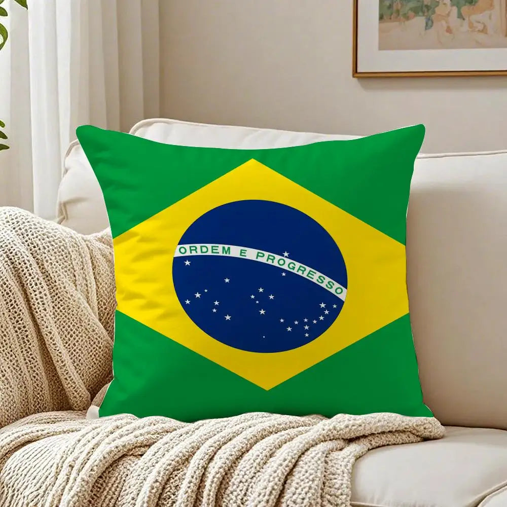Brazil Flag Cushion Cover Linen Minimalist Soft  for Sofa Bed Home Room Decor