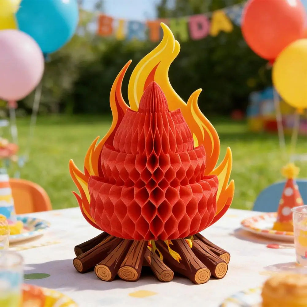 1/2/3Pcs 3D Honeycomb Campfire Paper Decoration, Foldable Fake Fire Ornament