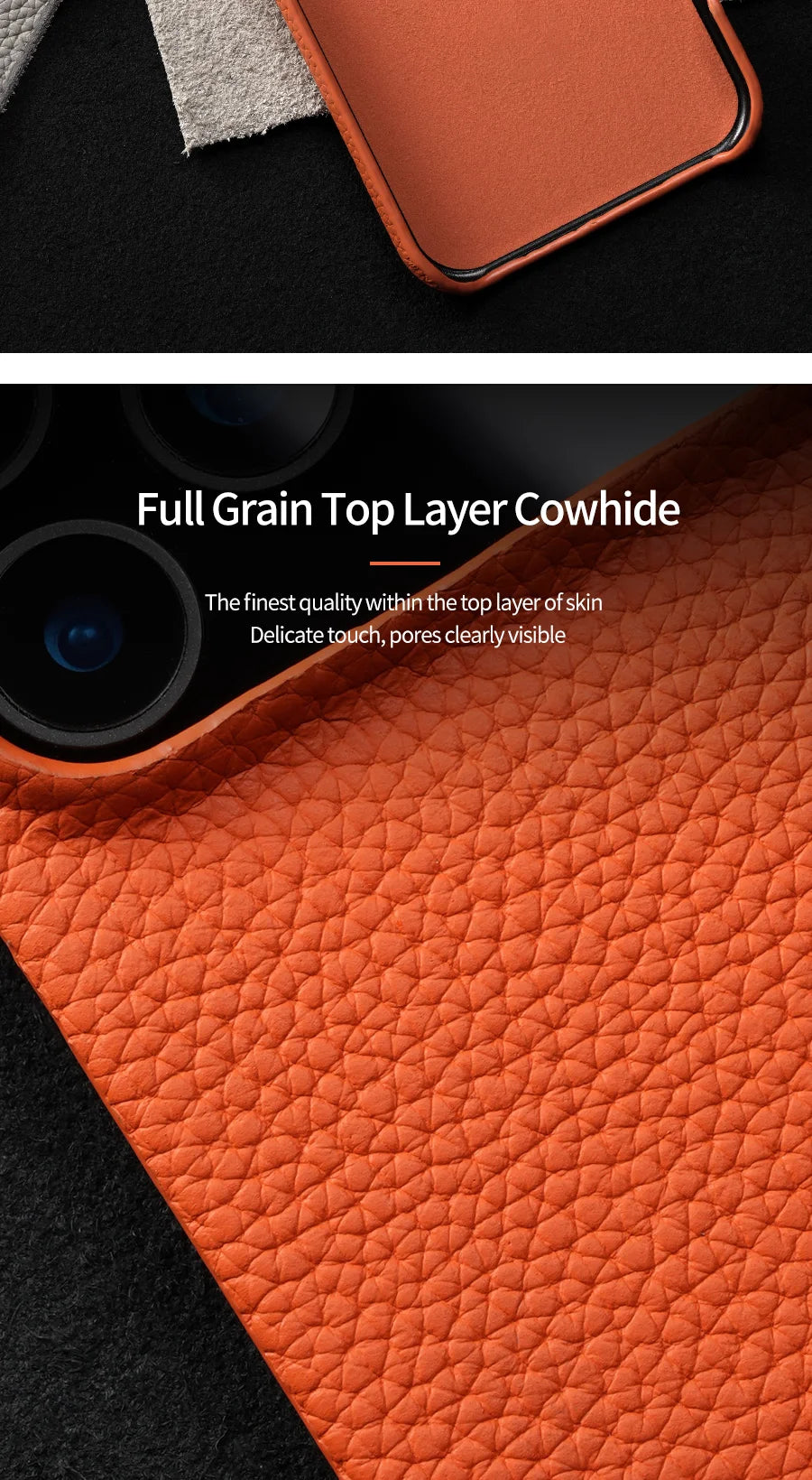 Phone Case for iPhone 17 Air 15 16 Pro Max 17Pro Lychee Natural Cowhide Leather Magnetic Magsafe Protector Luxury Phone Back Cover