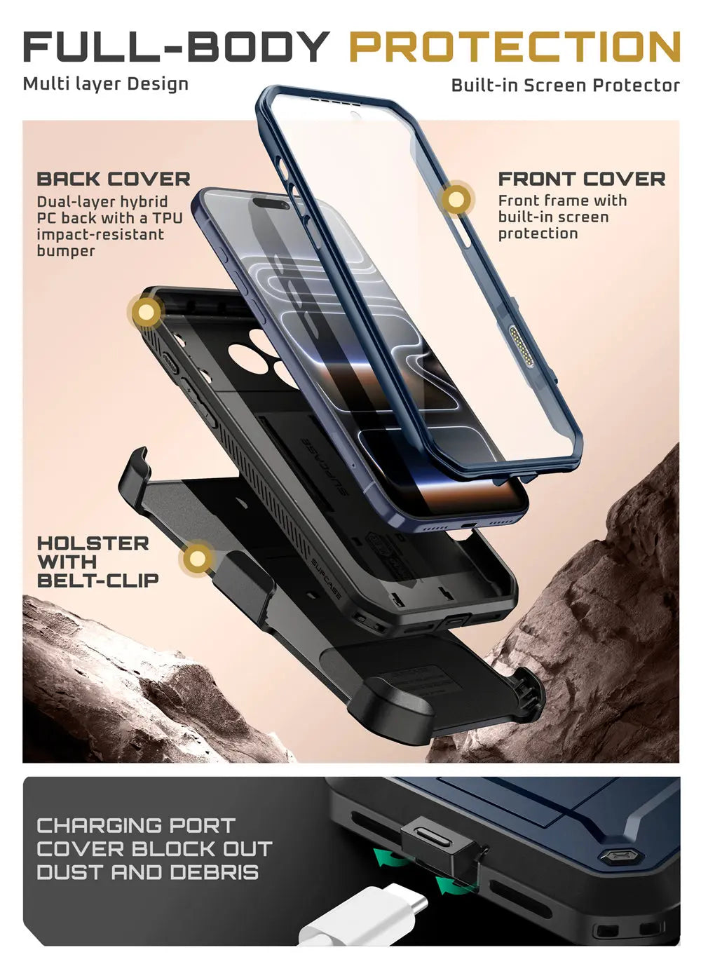 SUPCASE For iPhone 17 Pro Case 6.3" (2025) UB Pro Full-Body Heavy Duty Rugged Phone Case with Built-in Screen Protector