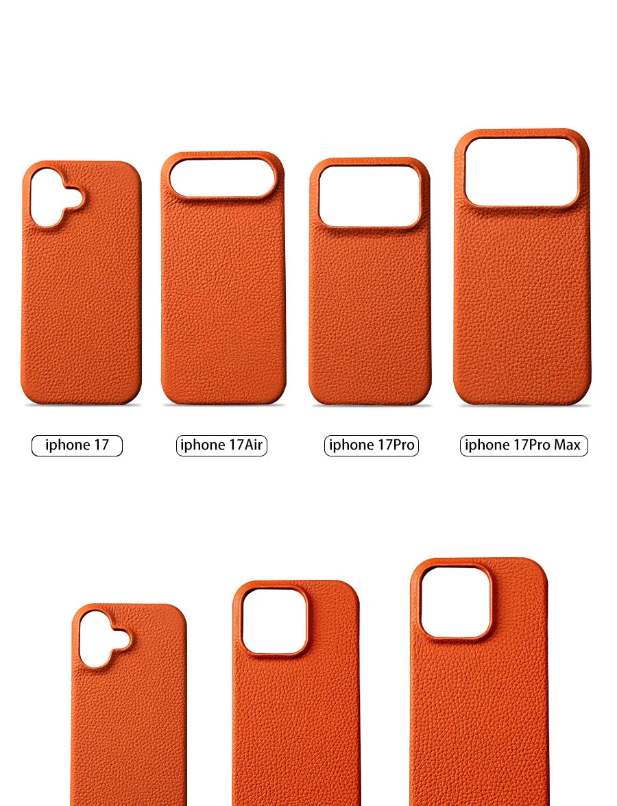 Phone Case for iPhone 17 Air 15 16 Pro Max 17Pro Lychee Natural Cowhide Leather Magnetic Magsafe Protector Luxury Phone Back Cover