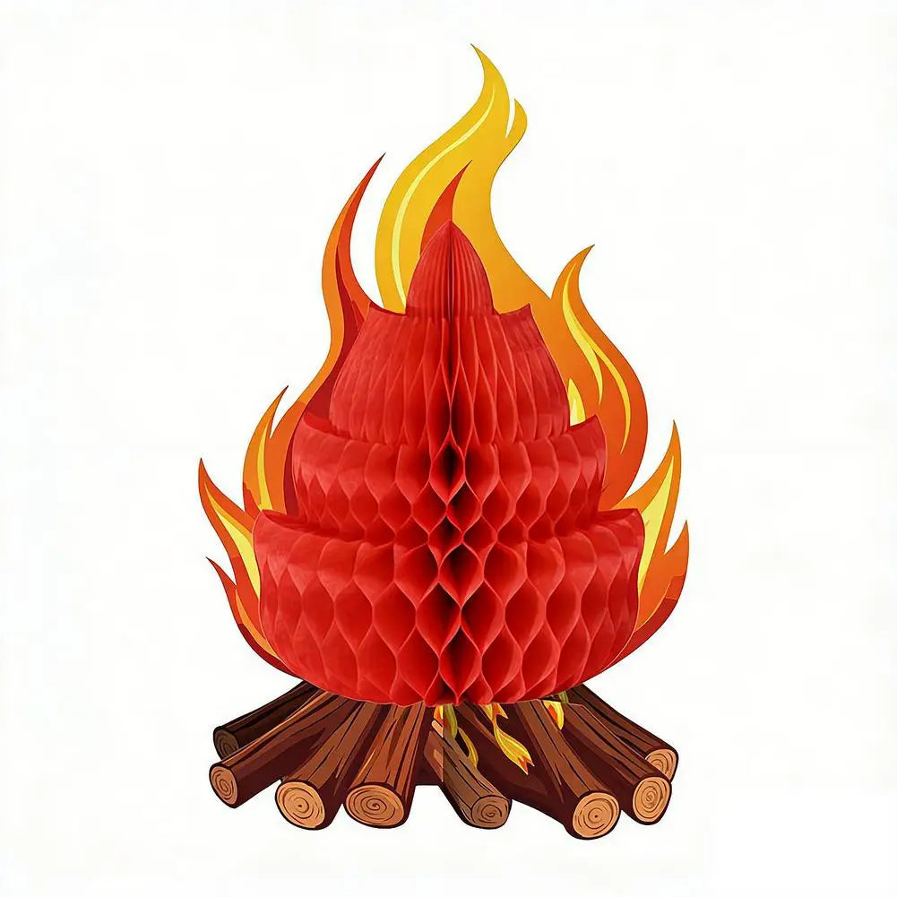 1/2/3Pcs 3D Honeycomb Campfire Paper Decoration, Foldable Fake Fire Ornament