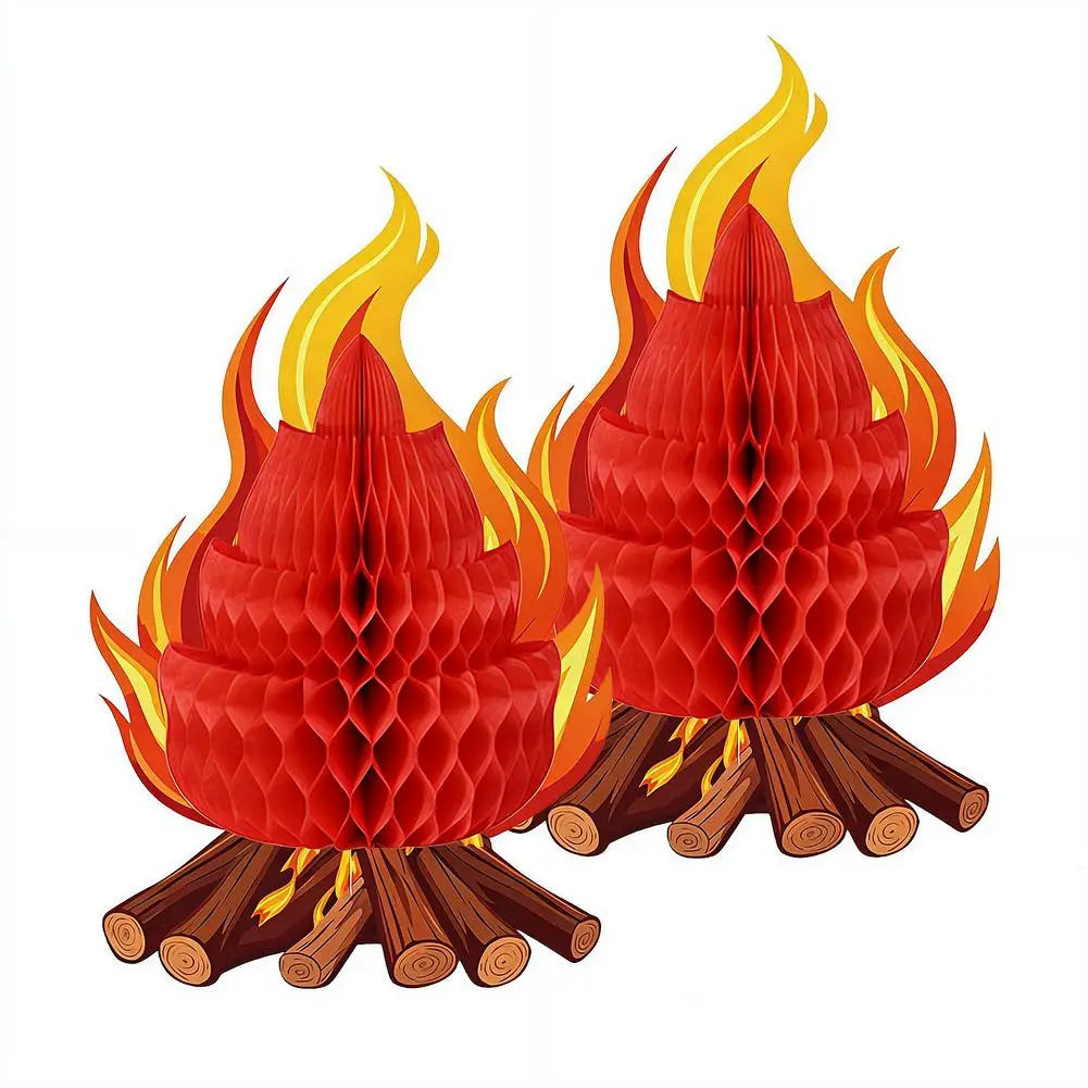1/2/3Pcs 3D Honeycomb Campfire Paper Decoration, Foldable Fake Fire Ornament