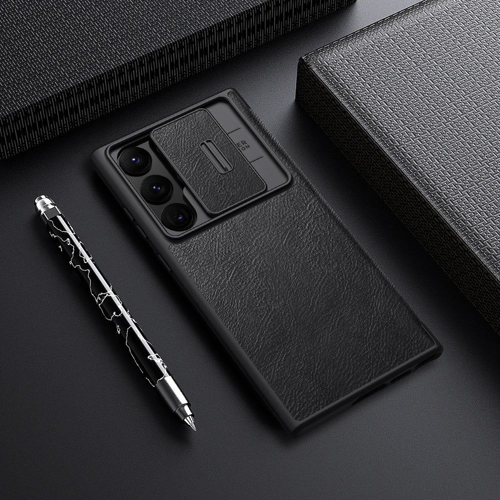 Nillkin for Samsung Galaxy S23 Ultra S23+ Qin Series Pro Flip Leather Case Business Lens Sliding Cover with Card Slot Back Cover