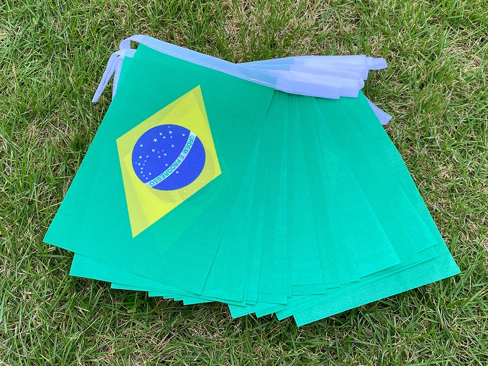 Aerlxemrbrae  20pcs/lot Brazil   bunting flags 14x21cm   BR Brazil   String Banner Buntings Festival Party